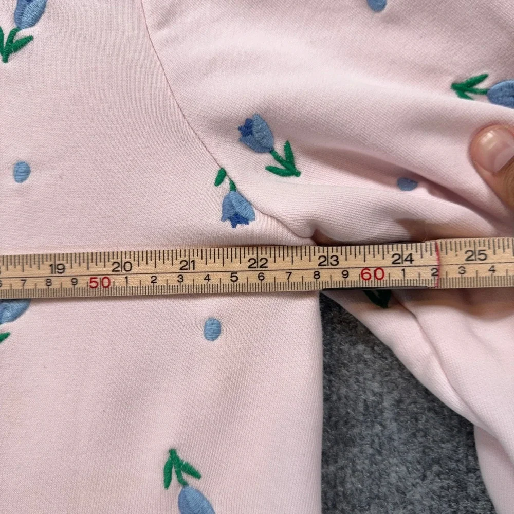 Talbots Sweatshirt Womens 1X Pink Floral Embroidered Crewneck Plus Size Fleece